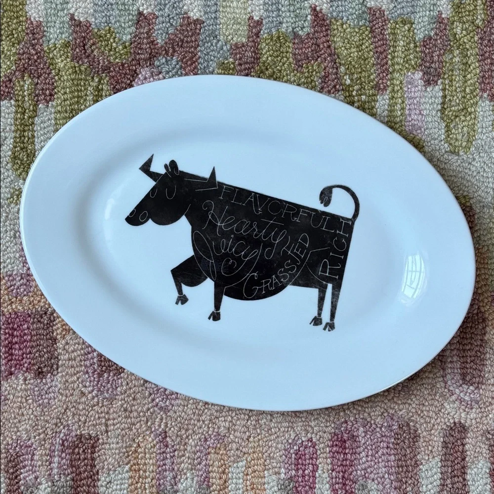 🐄Crate&Barrel Oval Cow Platter EUC Flavorful Rich Hearty Juicy Grassfed 11.75”